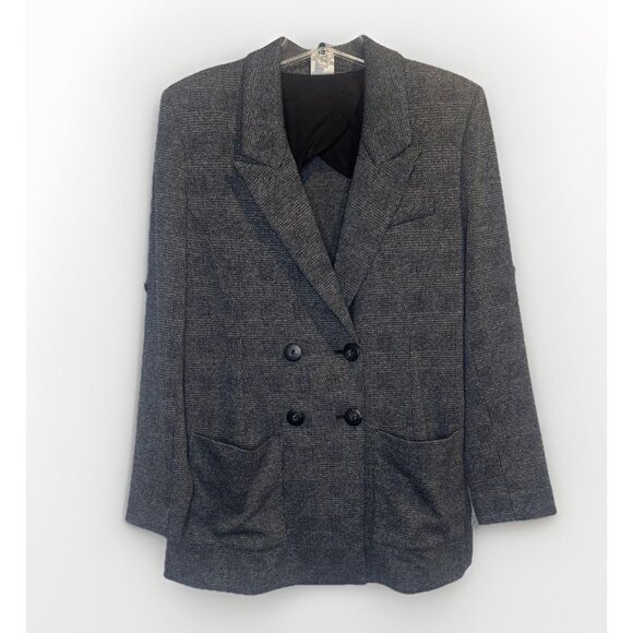 Cabi Womens Gray Black Bond Plaid Stretch Double Breasted Blazer Jacket Sz L - Picture 1 of 13